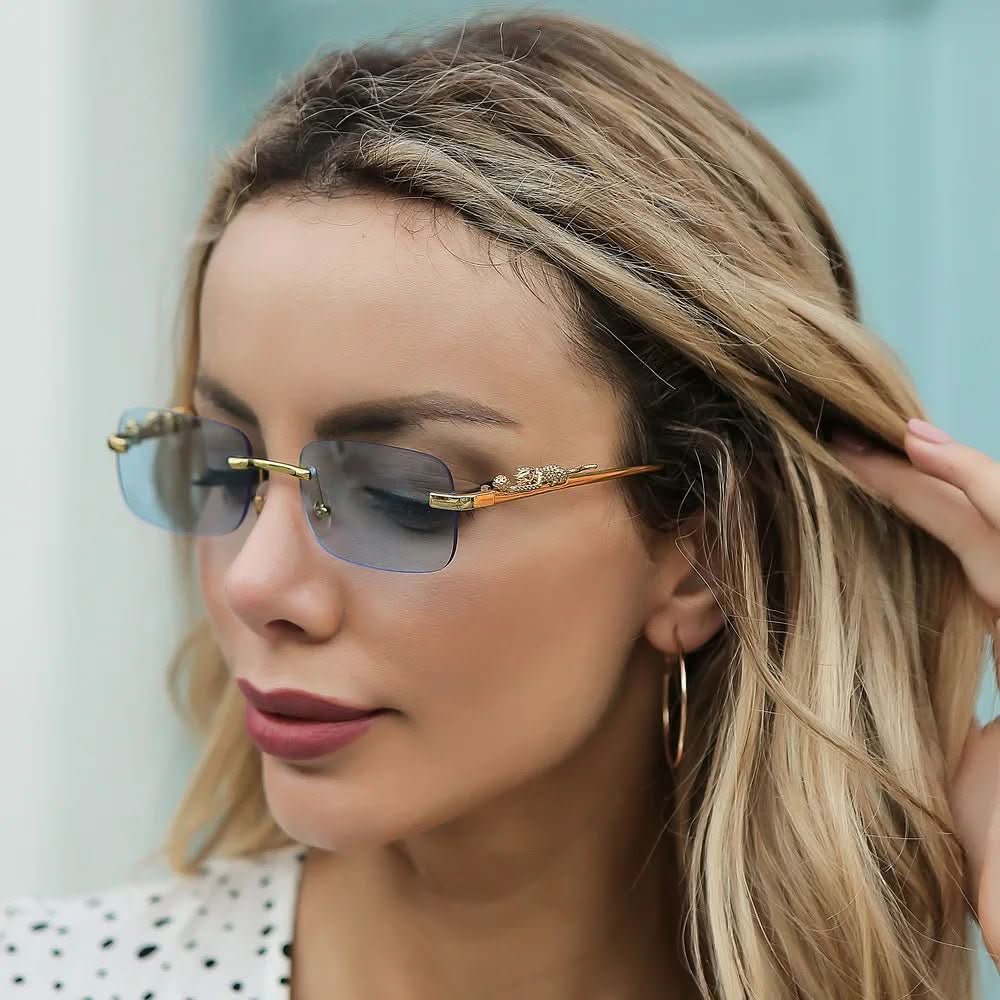 NovaShade randlose Sonnenbrille mit Leopardenkopf – UV400-Schutz, Unisex-Design