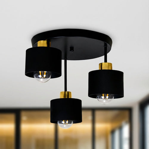 3-Light Ceiling Lamp, Black & Gold Metal, E27 Ø30cm