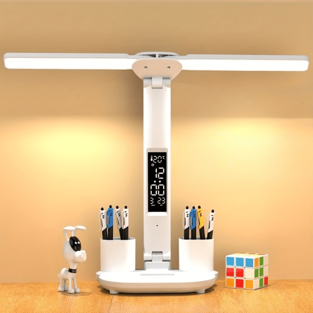 NovaDesk LuxDesk Dual-Head LED Desk Lamp — USB Power Input, Touch Control Switch