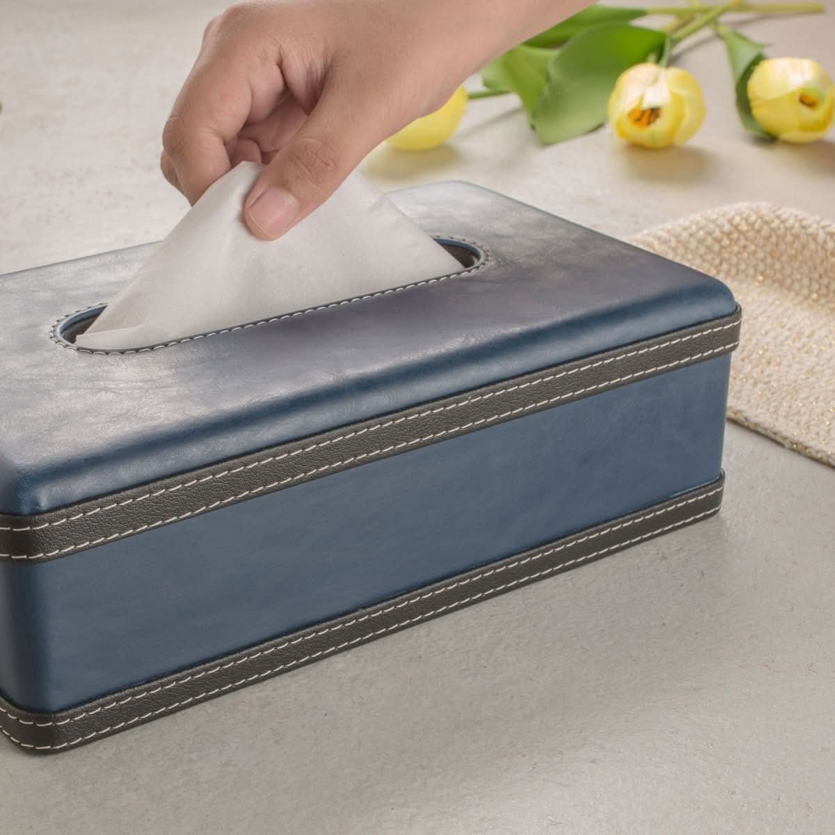 Aurora Elegant Handmade Faux Leather Tissue Holder Case — 23 × 12 × 9