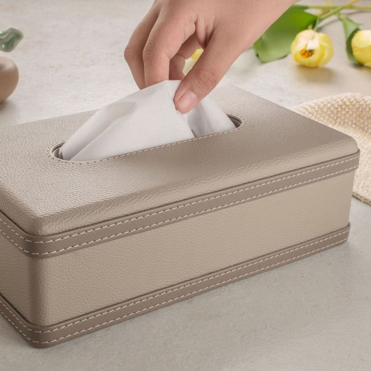 Aurora Elegant Handmade Faux Leather Tissue Holder Case — 23 × 12 × 9