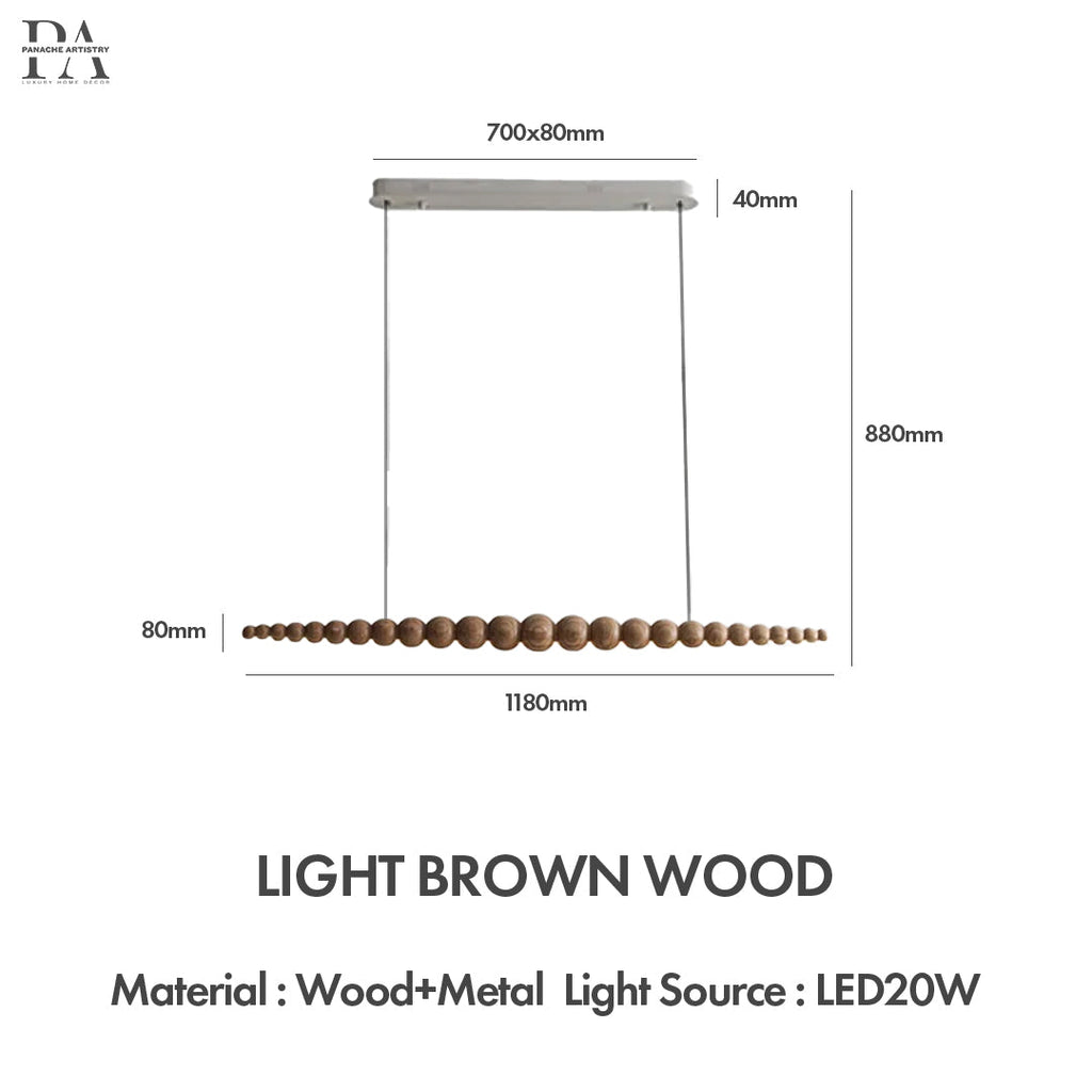SylvaLume Linear Wood Pendant Light — Integrated Handcrafted Wooden Spheres, Diffused Glow