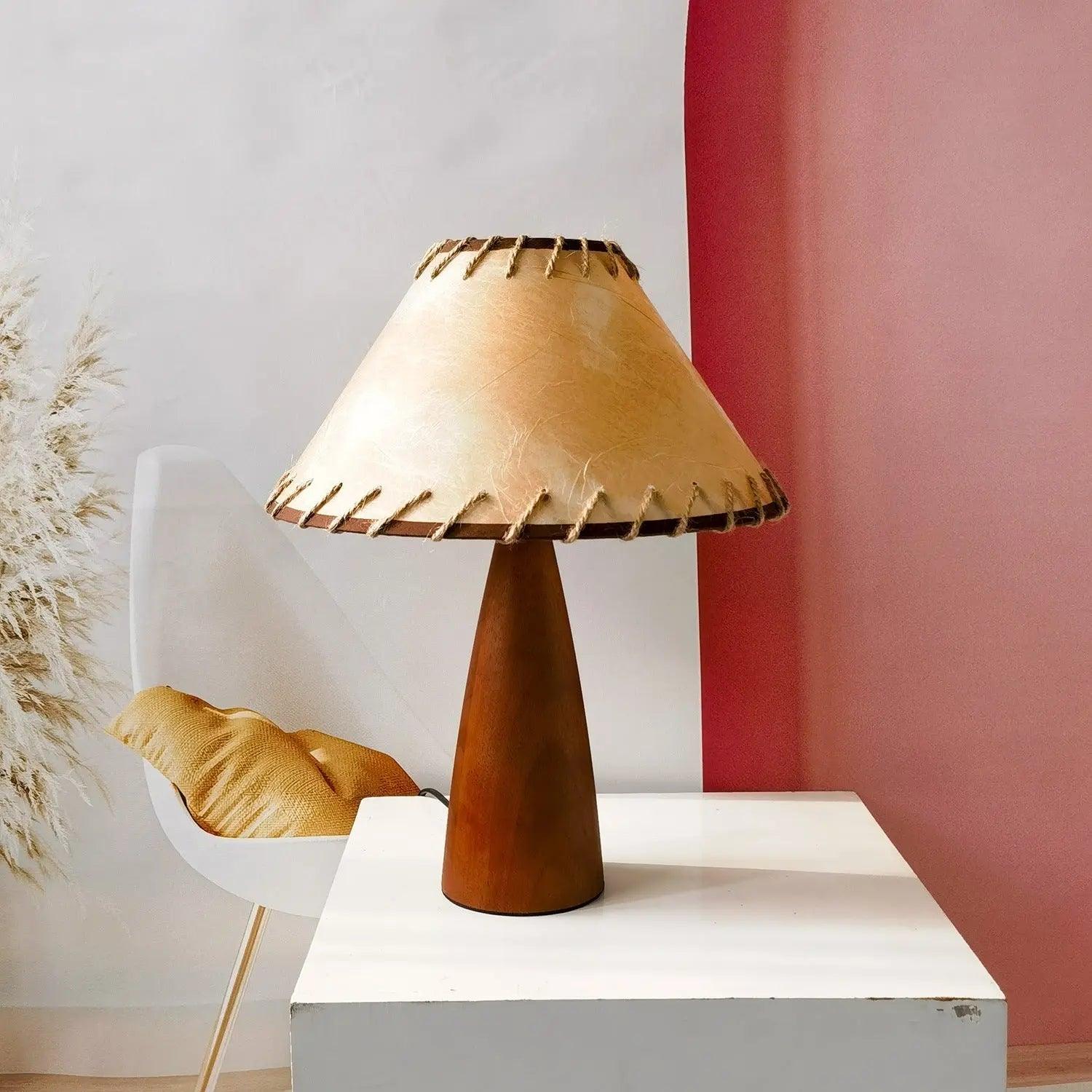 ArborGlow Retro Table Lamp — Solid Wood Construction, Warm Light