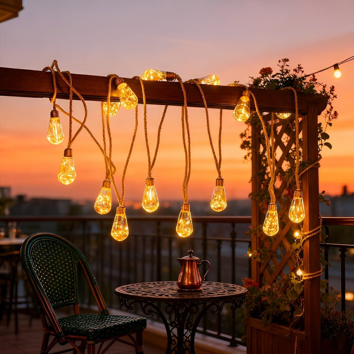 Ghirlandă solară cu filament LED — 20 LED-uri, alb cald, IP65