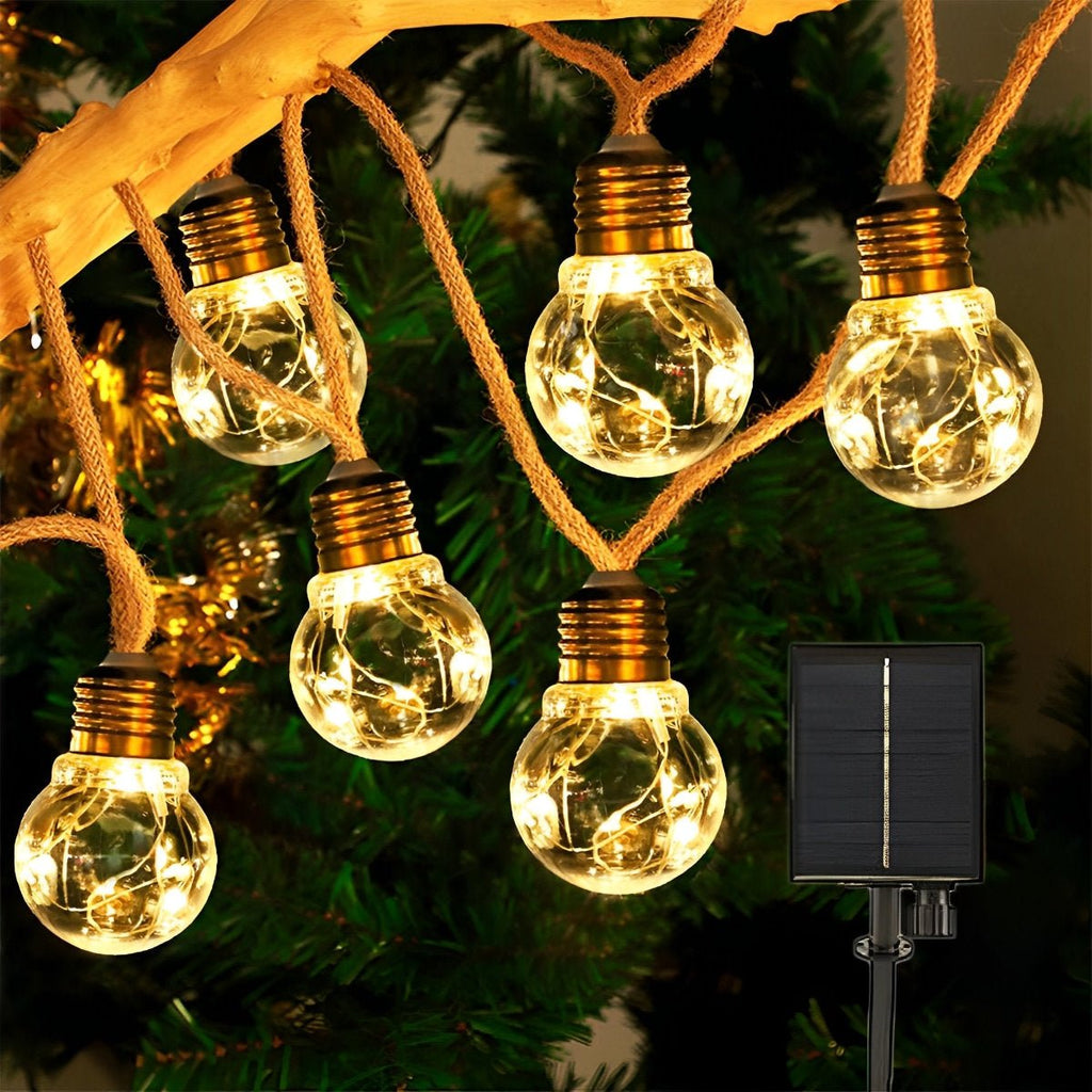 Ghirlandă solară cu filament LED — 20 LED-uri, alb cald, IP65