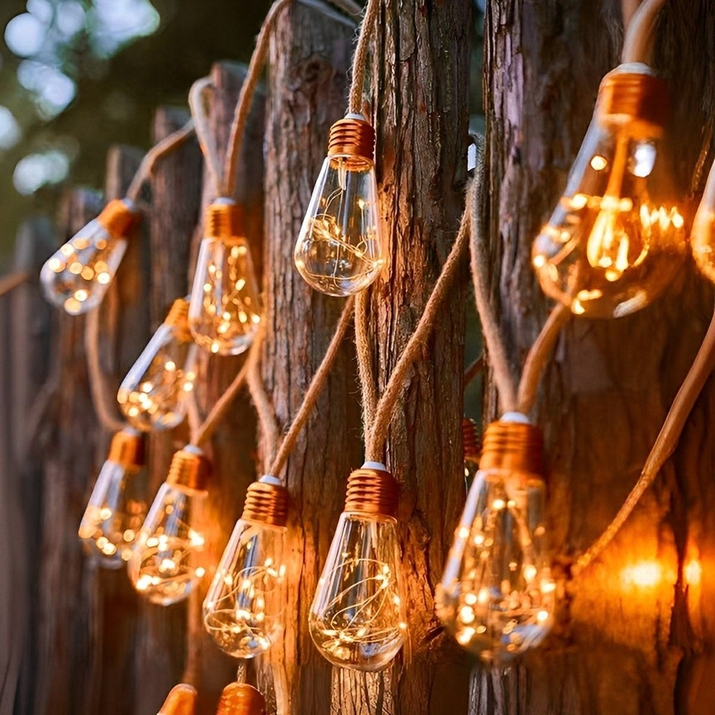 Ghirlandă solară cu filament LED — 20 LED-uri, alb cald, IP65