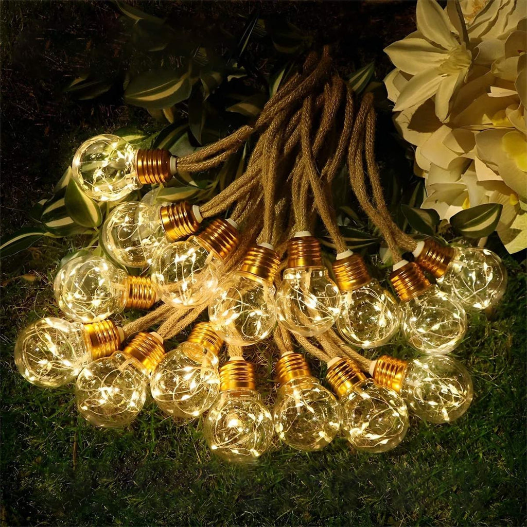 Ghirlandă solară cu filament LED — 20 LED-uri, alb cald, IP65