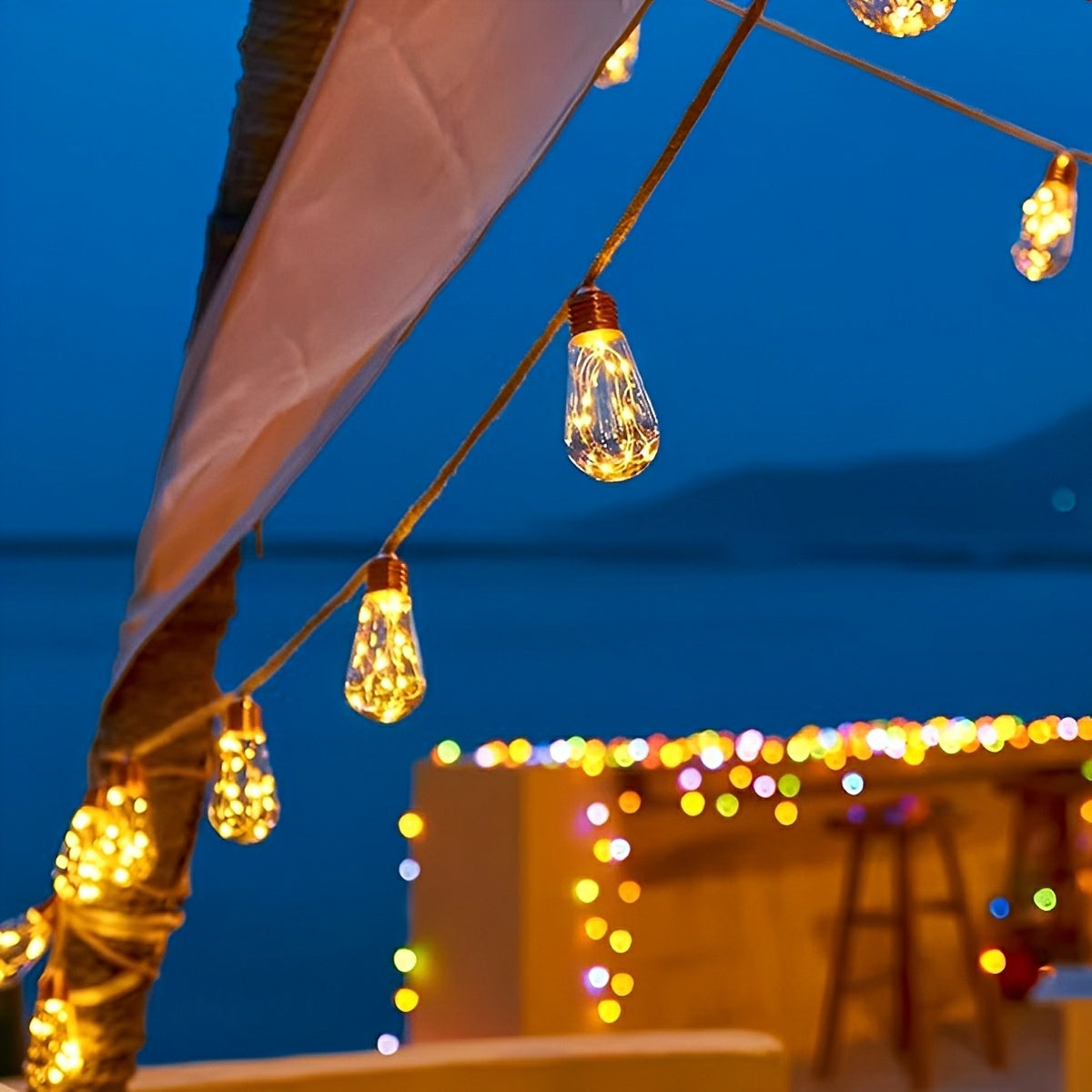 Ghirlandă solară cu filament LED — 20 LED-uri, alb cald, IP65