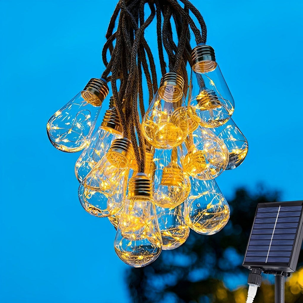 Ghirlandă solară cu filament LED — 20 LED-uri, alb cald, IP65