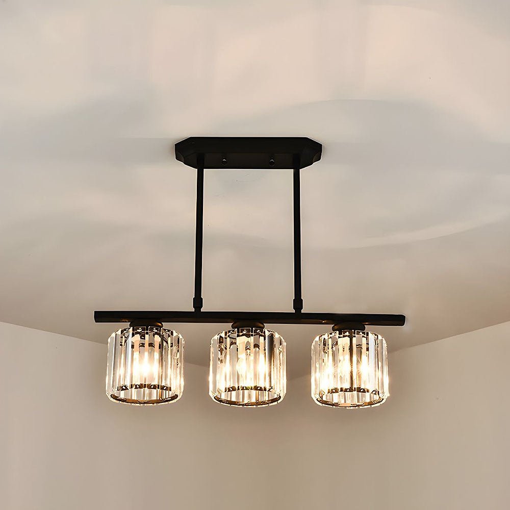 Modern Linear Pendant Light — Glass Rod Shade Array, Slim Iron Frame, Rectangular Ceiling Canopy