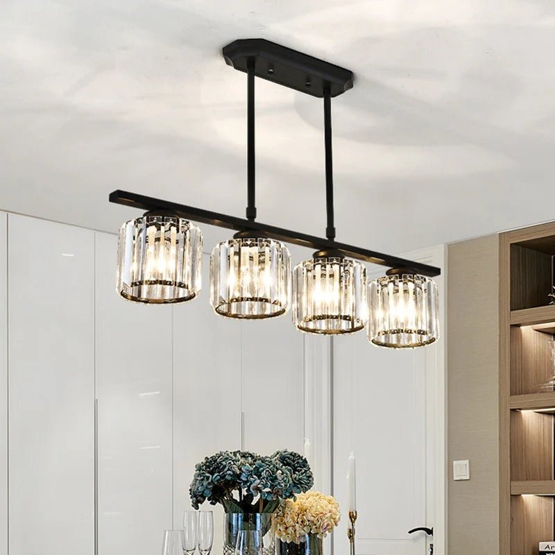 Modern Linear Pendant Light — Glass Rod Shade Array, Slim Iron Frame, Rectangular Ceiling Canopy
