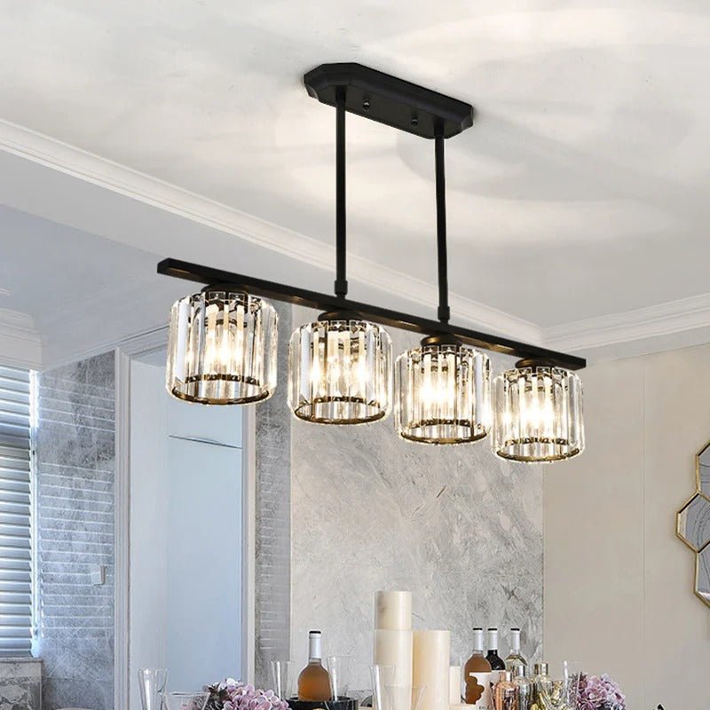 Modern Linear Pendant Light — Glass Rod Shade Array, Slim Iron Frame, Rectangular Ceiling Canopy