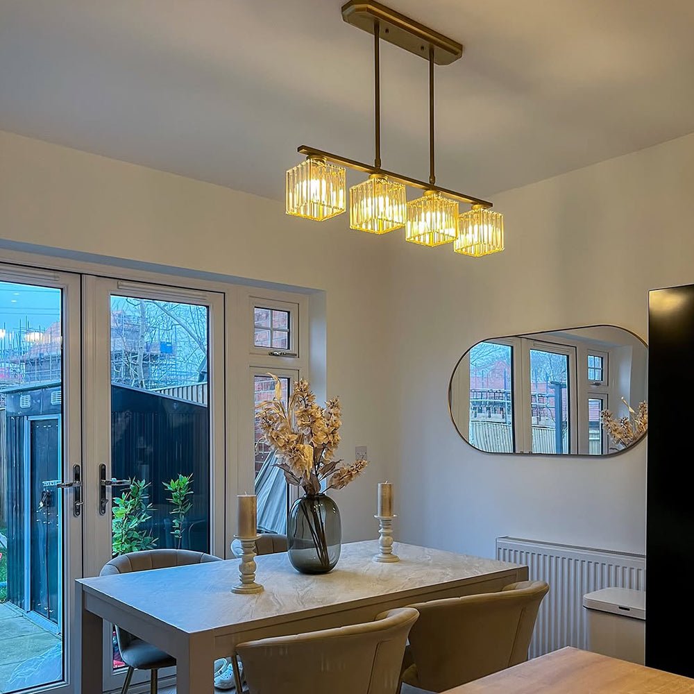 Modern Linear Pendant Light — Glass Rod Shade Array, Slim Iron Frame, Rectangular Ceiling Canopy