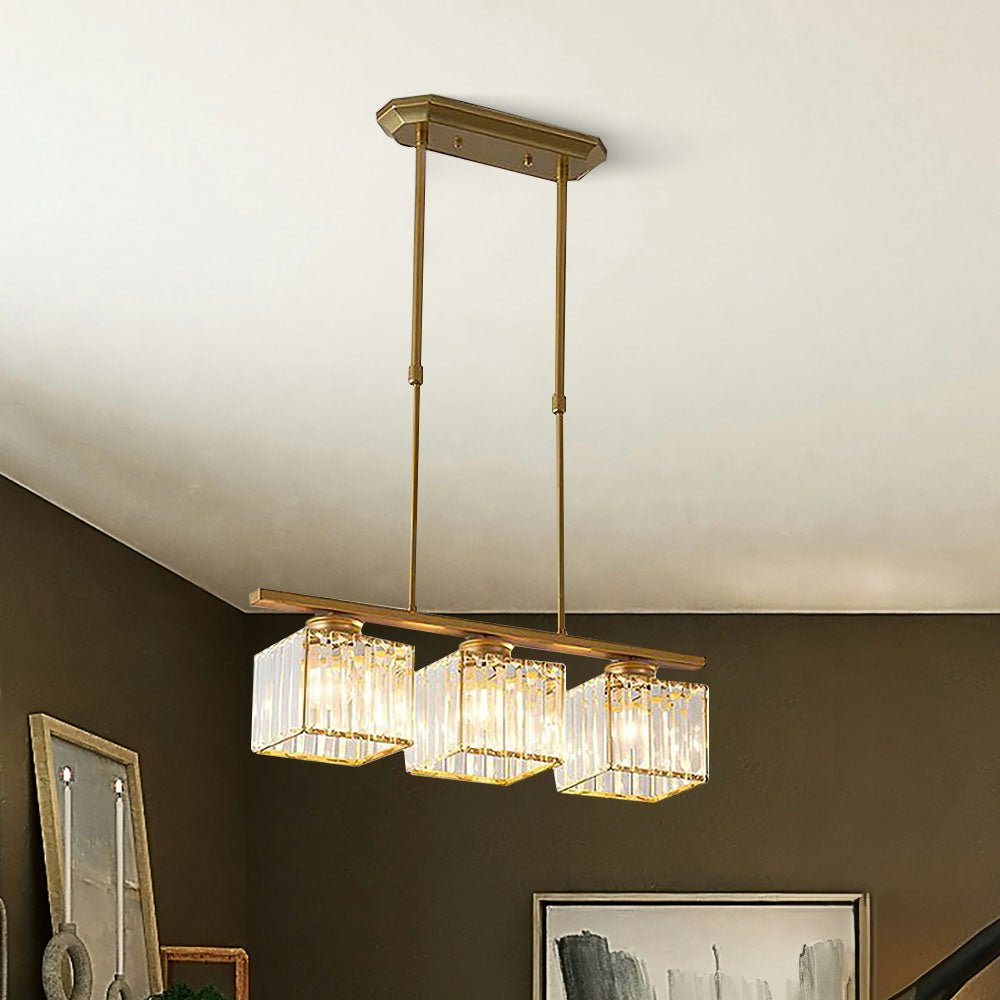 Modern Linear Pendant Light — Glass Rod Shade Array, Slim Iron Frame, Rectangular Ceiling Canopy