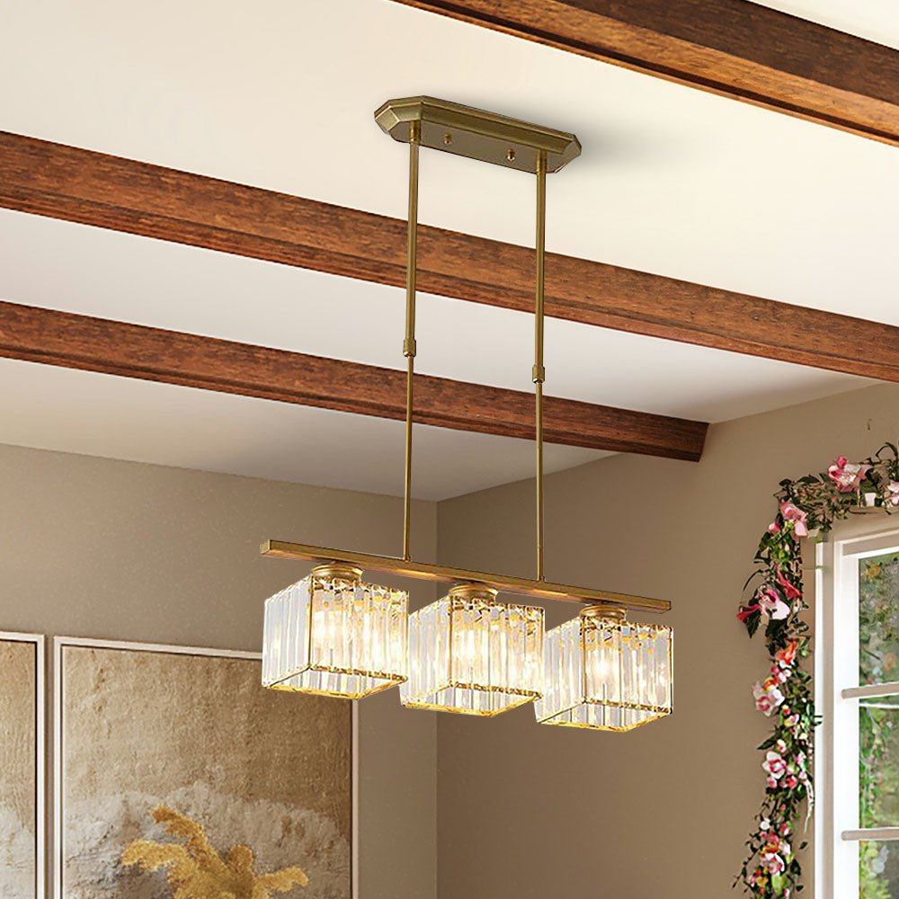 Modern Linear Pendant Light — Glass Rod Shade Array, Slim Iron Frame, Rectangular Ceiling Canopy