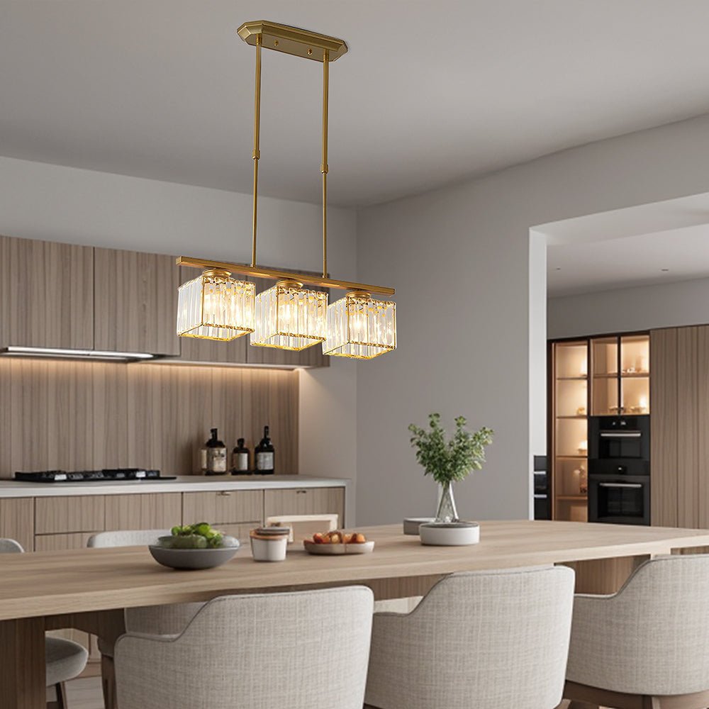 Modern Linear Pendant Light — Glass Rod Shade Array, Slim Iron Frame, Rectangular Ceiling Canopy