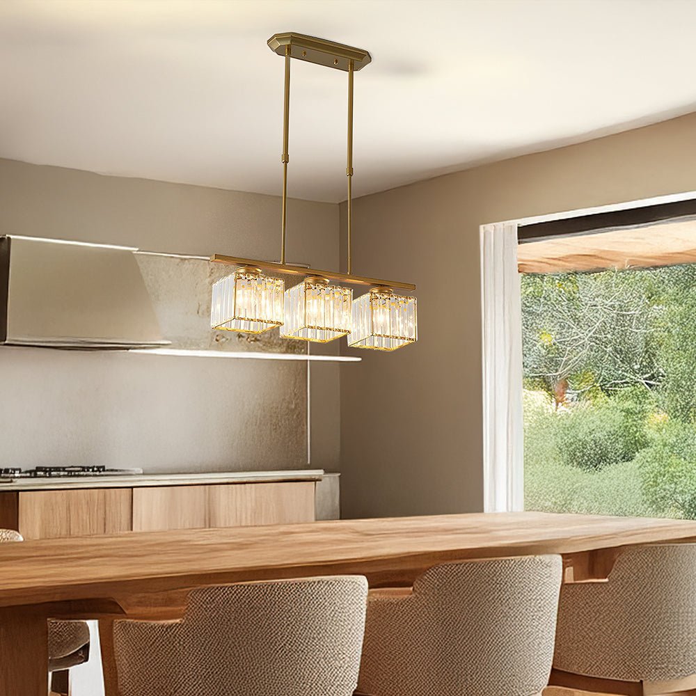 Modern Linear Pendant Light — Glass Rod Shade Array, Slim Iron Frame, Rectangular Ceiling Canopy