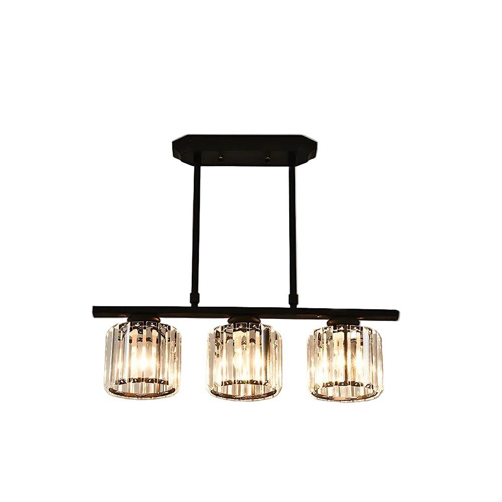 Modern Linear Pendant Light — Glass Rod Shade Array, Slim Iron Frame, Rectangular Ceiling Canopy