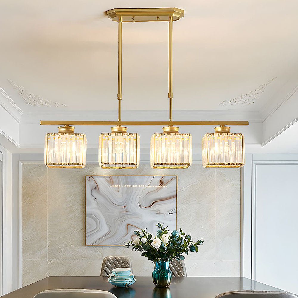 Modern Linear Pendant Light — Glass Rod Shade Array, Slim Iron Frame, Rectangular Ceiling Canopy