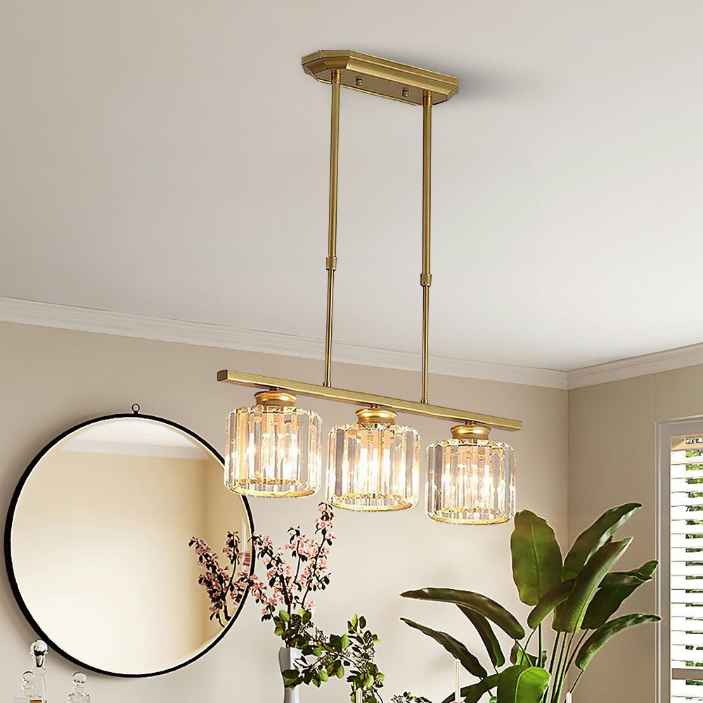 Modern Linear Pendant Light — Glass Rod Shade Array, Slim Iron Frame, Rectangular Ceiling Canopy