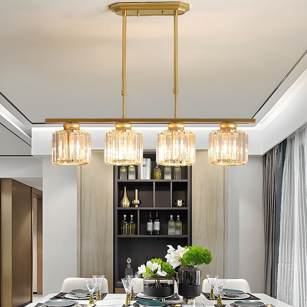 Modern Linear Pendant Light — Glass Rod Shade Array, Slim Iron Frame, Rectangular Ceiling Canopy