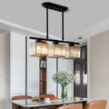 Modern Linear Pendant Light — Glass Rod Shade Array, Slim Iron Frame, Rectangular Ceiling Canopy