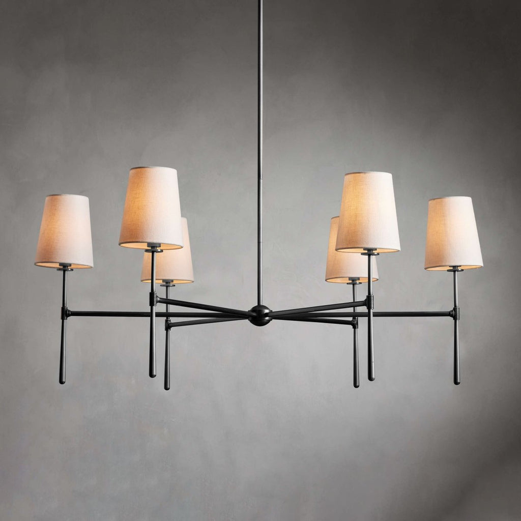 Linear Arm Chandelier — Five-Light Metal Silhouette Tapered Fabric Shades