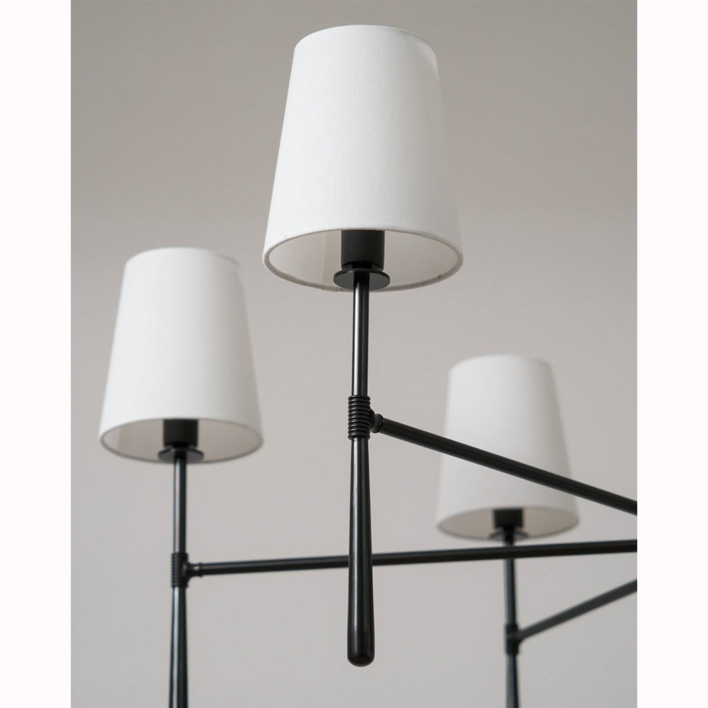 Linear Arm Chandelier — Five-Light Metal Silhouette Tapered Fabric Shades