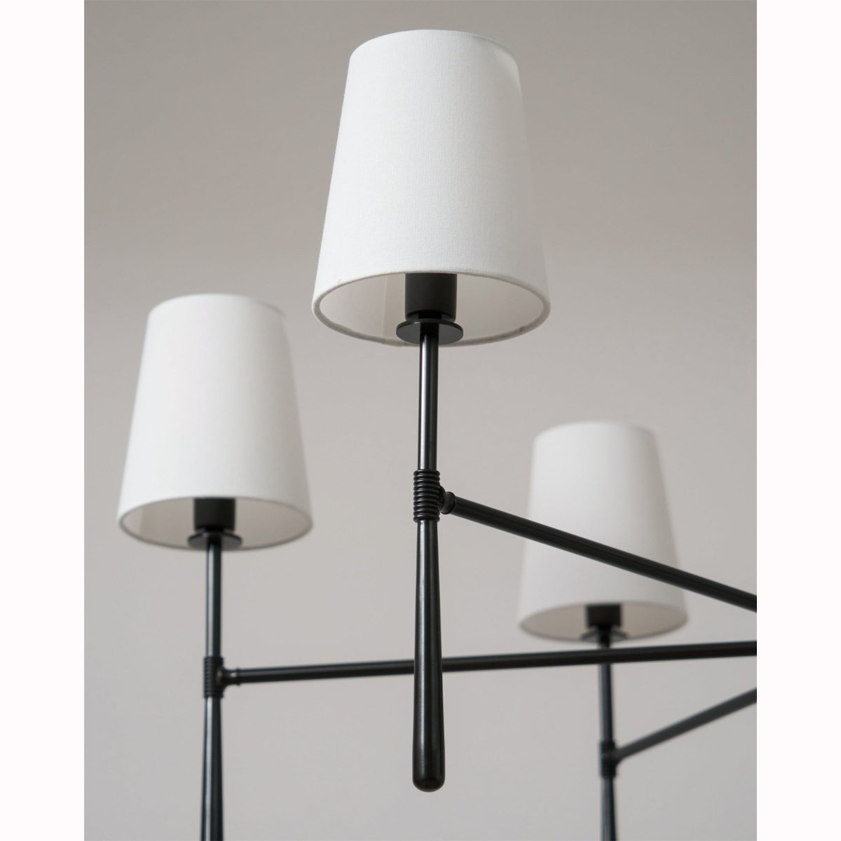Linear Arm Chandelier — Five-Light Metal Silhouette Tapered Fabric Shades