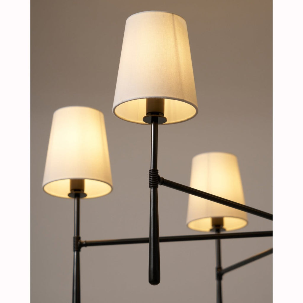 Linear Arm Chandelier — Five-Light Metal Silhouette Tapered Fabric Shades