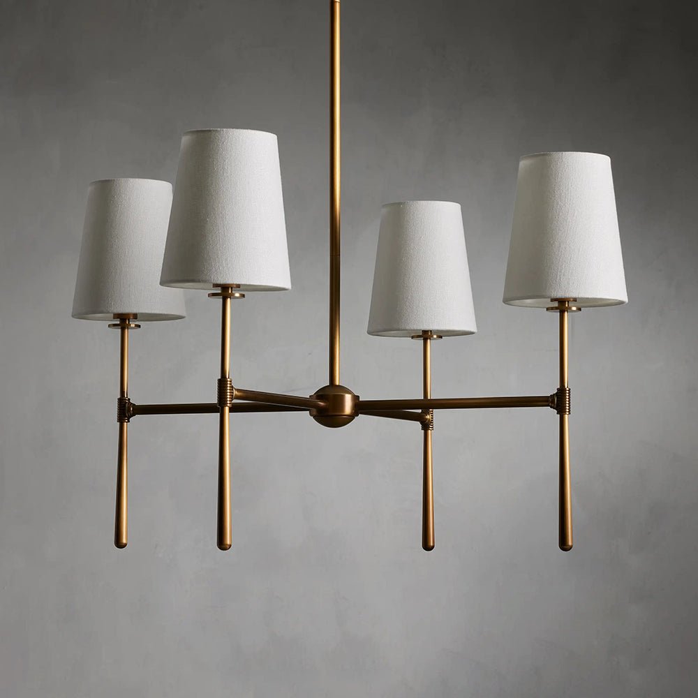 Linear Arm Chandelier — Five-Light Metal Silhouette Tapered Fabric Shades