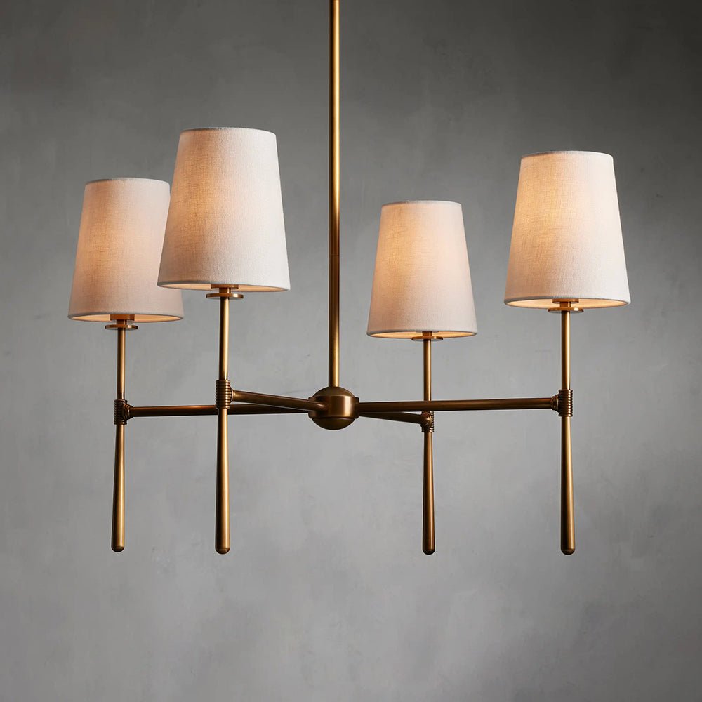 Linear Arm Chandelier — Five-Light Metal Silhouette Tapered Fabric Shades