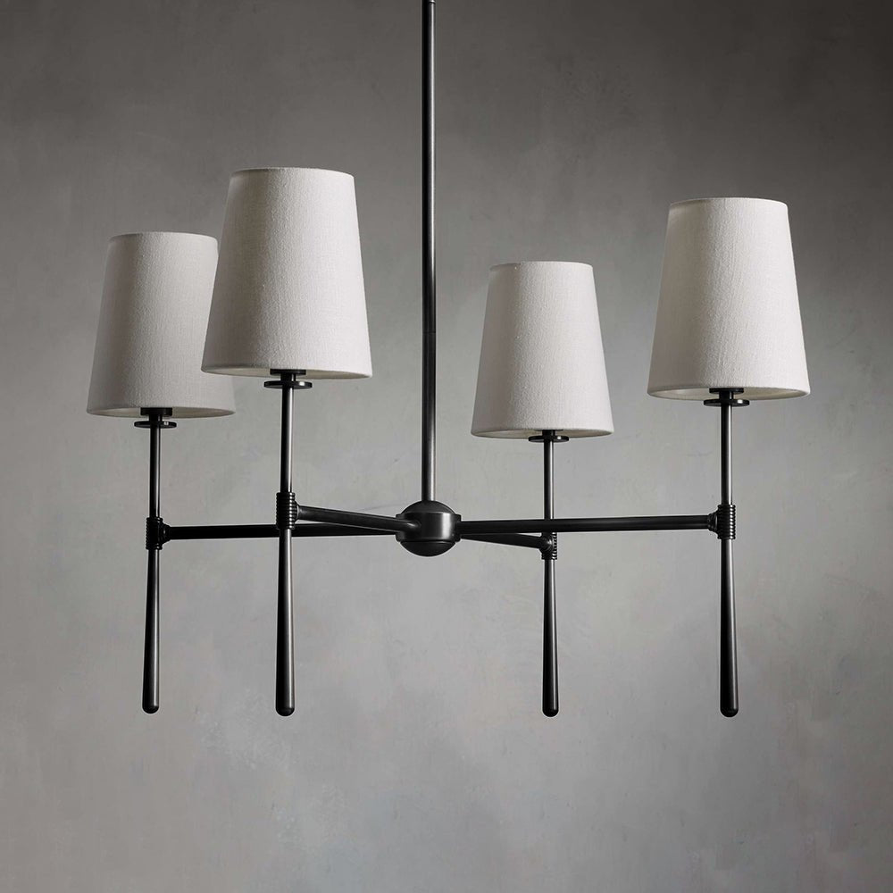 Linear Arm Chandelier — Five-Light Metal Silhouette Tapered Fabric Shades