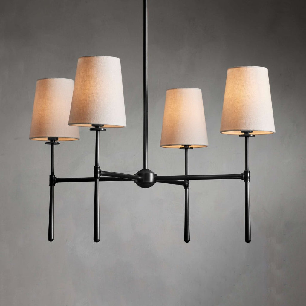 Linear Arm Chandelier — Five-Light Metal Silhouette Tapered Fabric Shades
