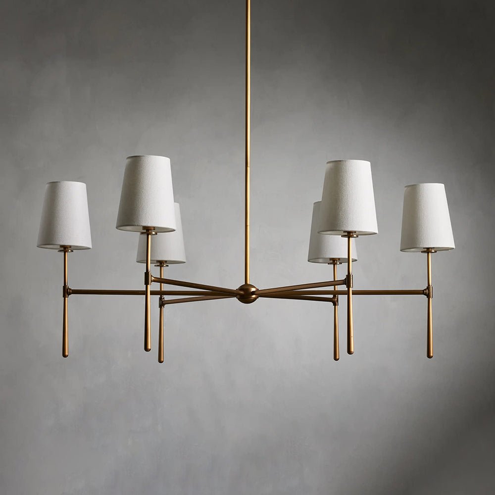 Linear Arm Chandelier — Five-Light Metal Silhouette Tapered Fabric Shades