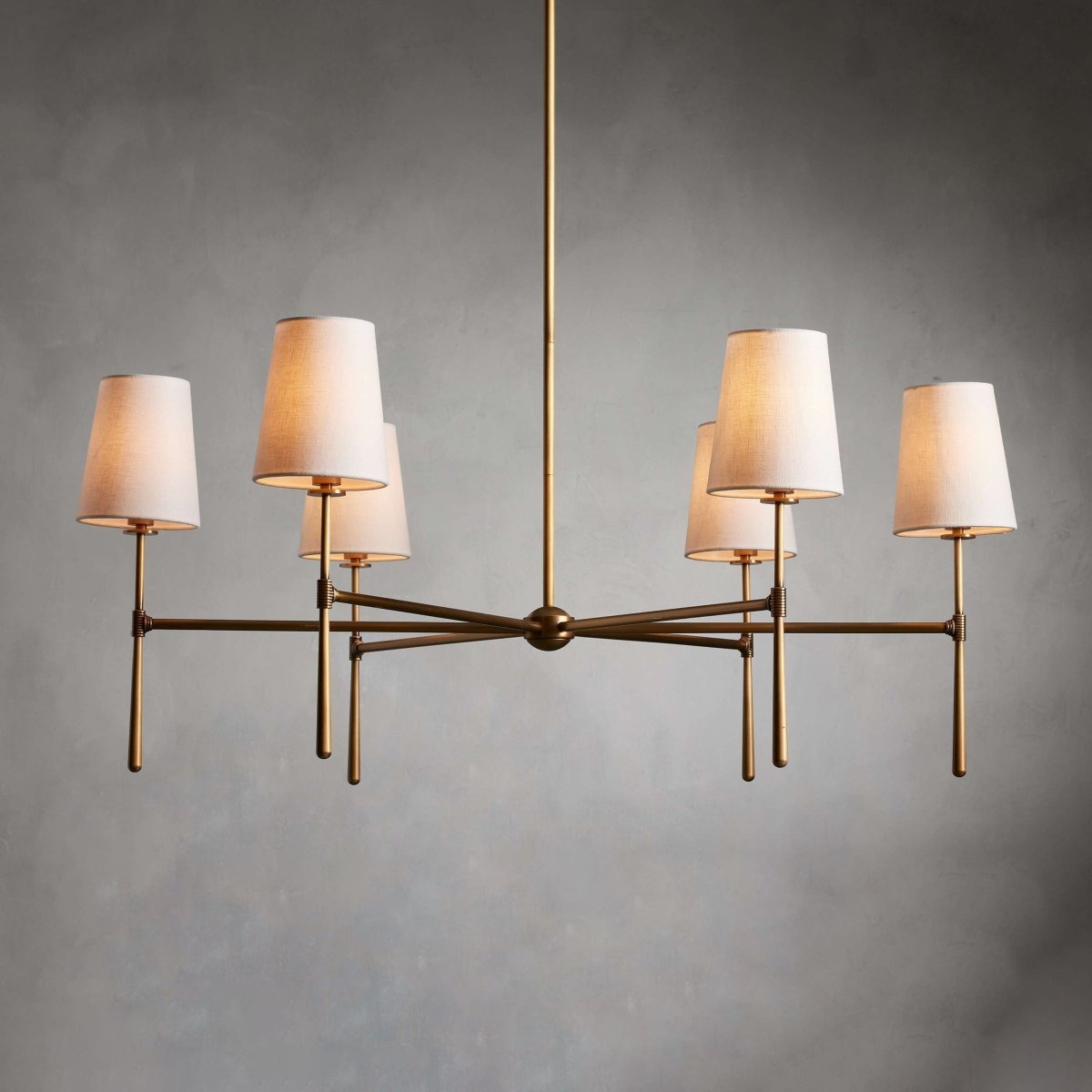Linear Arm Chandelier — Five-Light Metal Silhouette Tapered Fabric Shades