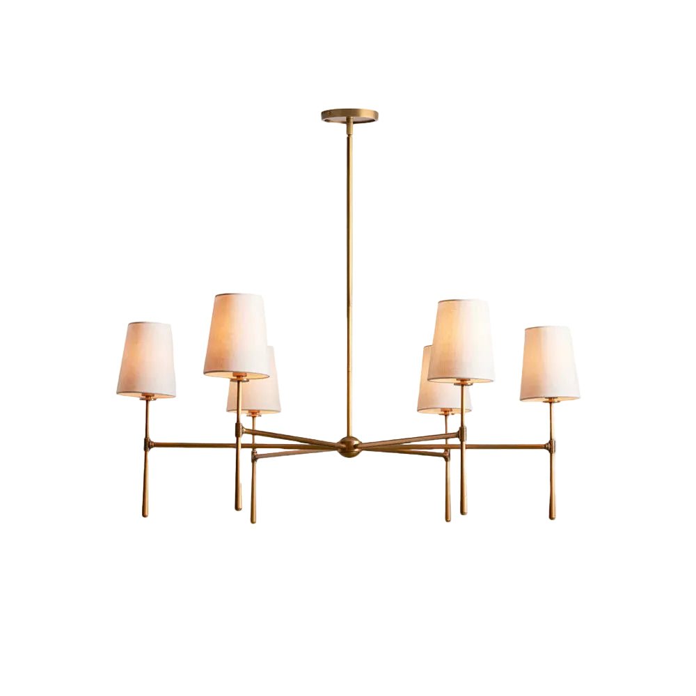 Linear Arm Chandelier — Five-Light Metal Silhouette Tapered Fabric Shades