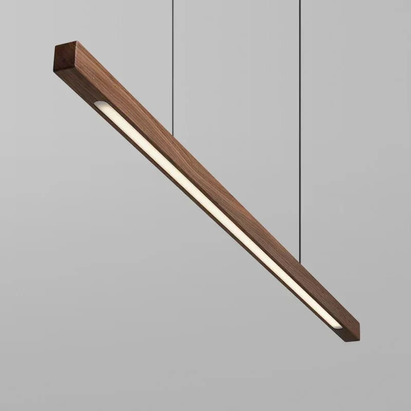 Modern Wood Linear Pendant Light Fixture – 36-Inch Rectangular Beam, Dual Adjustable Cables