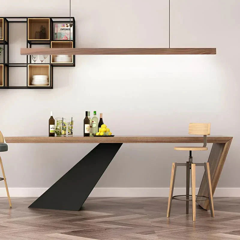 Modern Wood Linear Pendant Light Fixture – 36-Inch Rectangular Beam, Dual Adjustable Cables