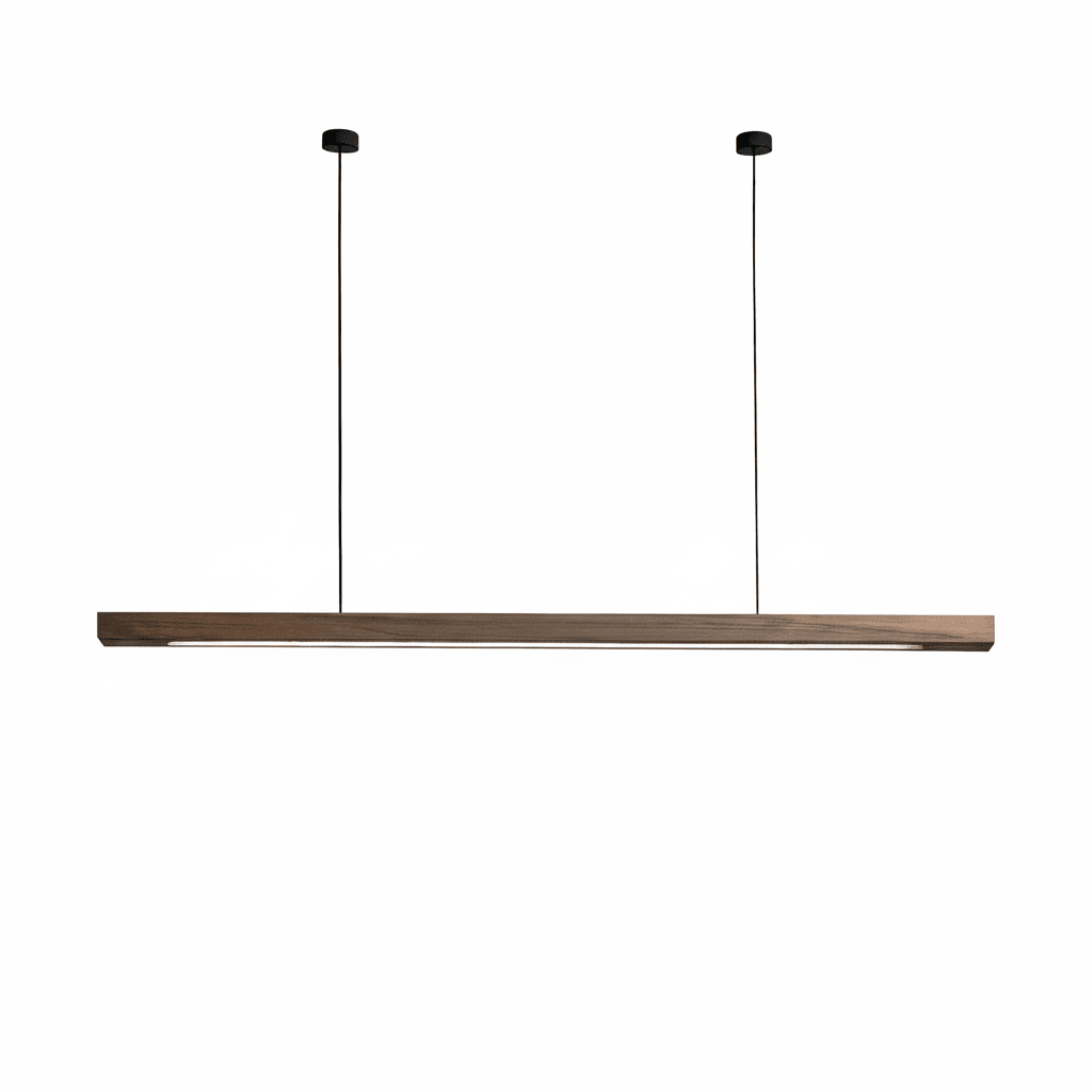 Modern Wood Linear Pendant Light Fixture – 36-Inch Rectangular Beam, Dual Adjustable Cables