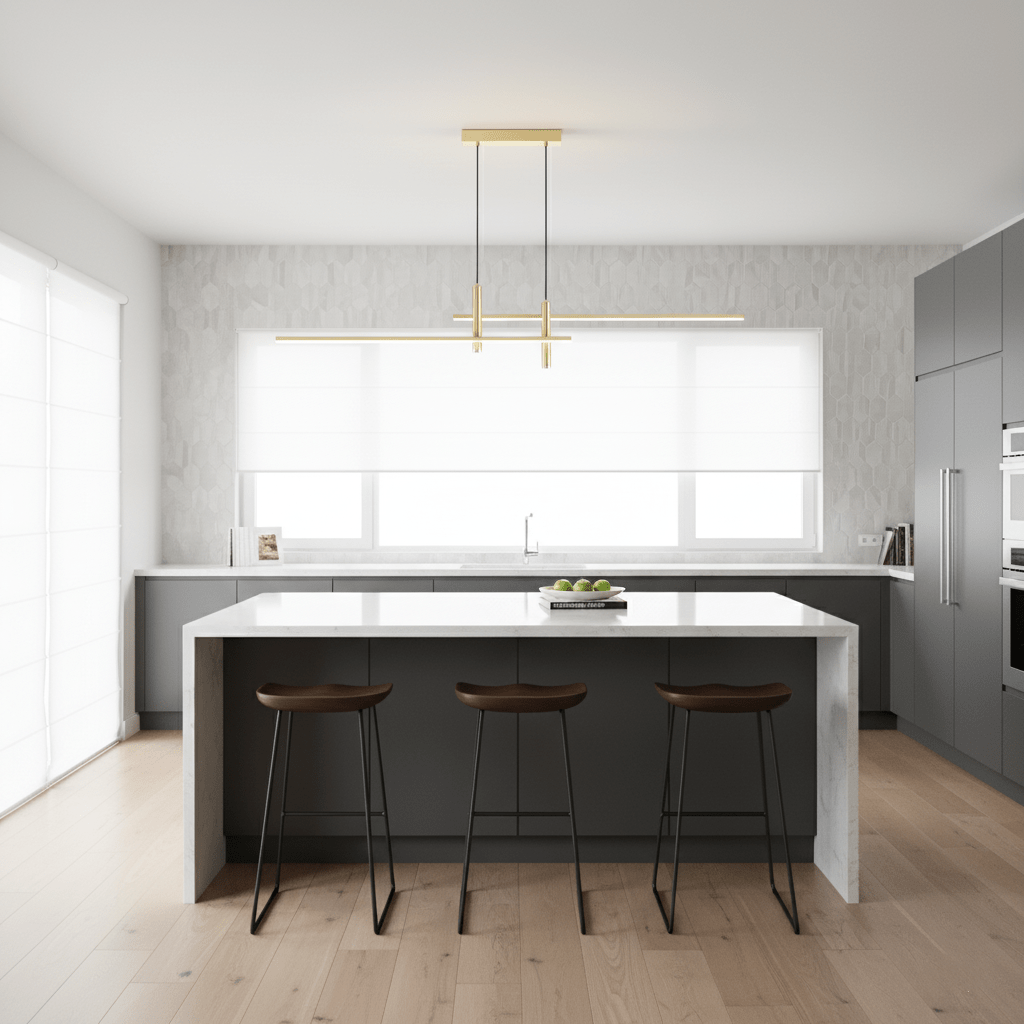 LED Island Pendant — 90/120/150cm, Dimmable, Black/Gold