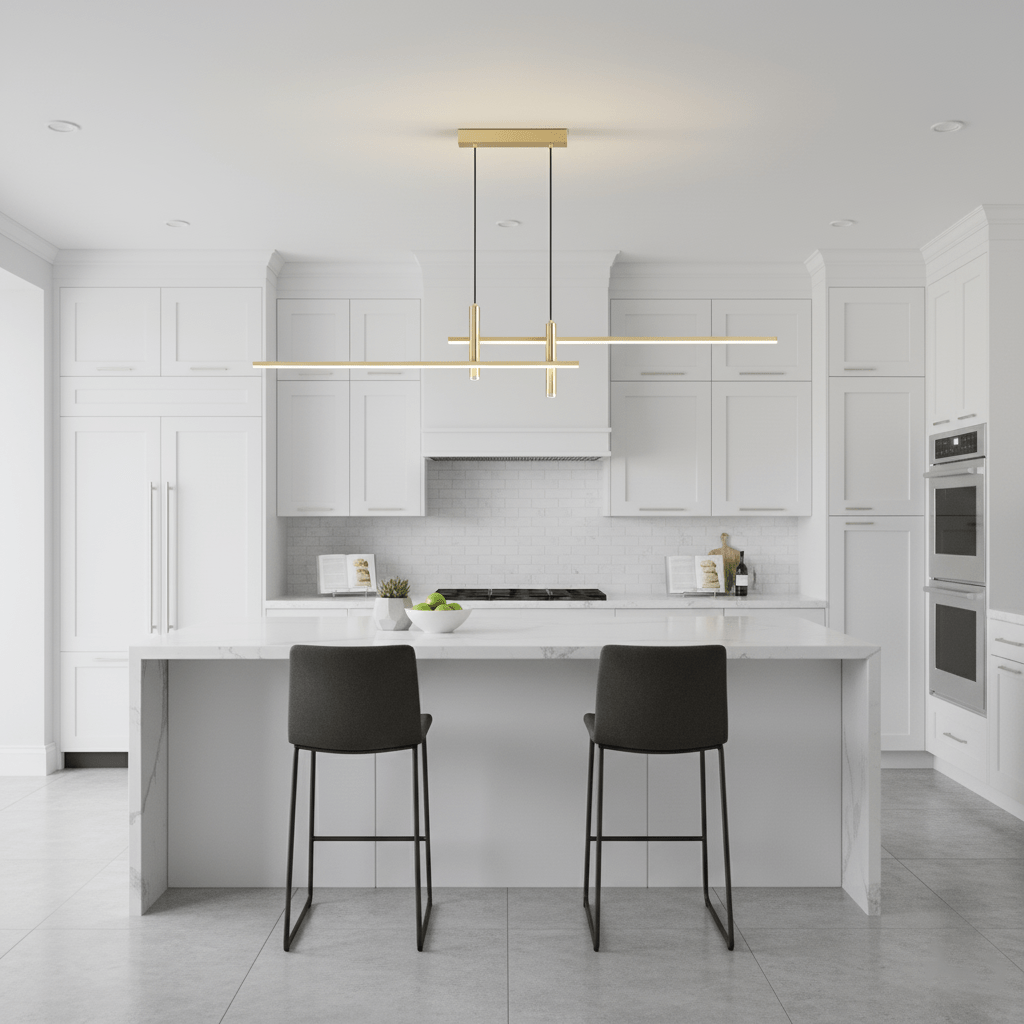 LED Island Pendant — 90/120/150cm, Dimmable, Black/Gold