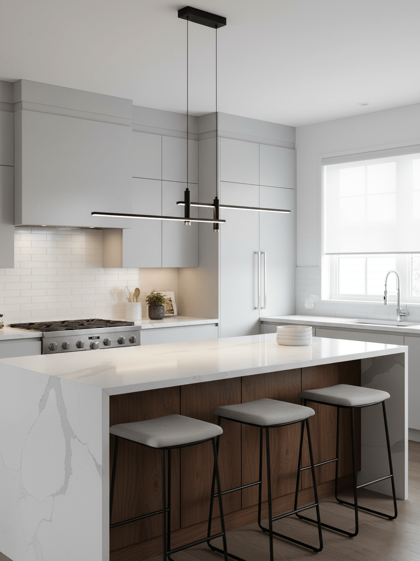 LED Island Pendant — 90/120/150cm, Dimmable, Black/Gold