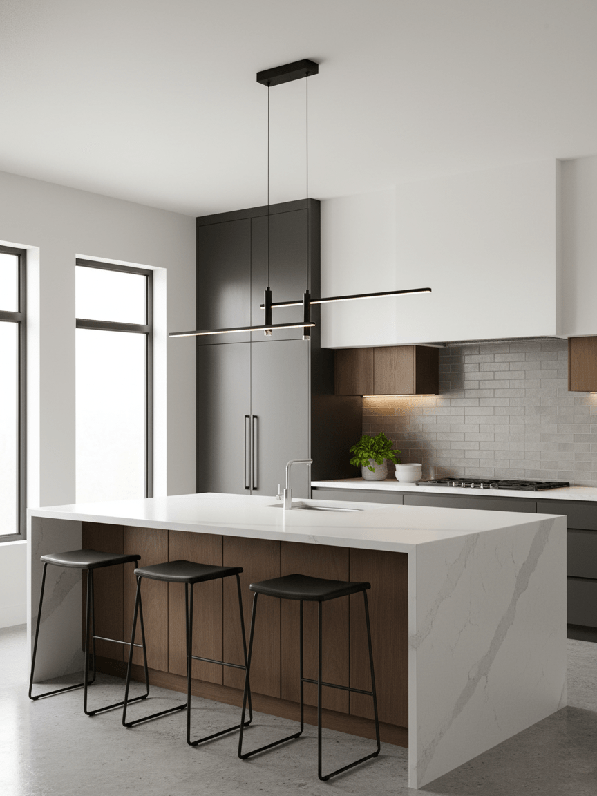 LED Island Pendant — 90/120/150cm, Dimmable, Black/Gold