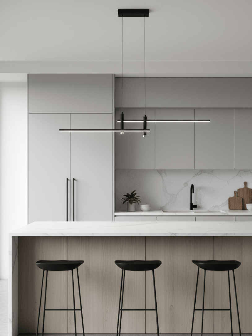 LED Island Pendant — 90/120/150cm, Dimmable, Black/Gold