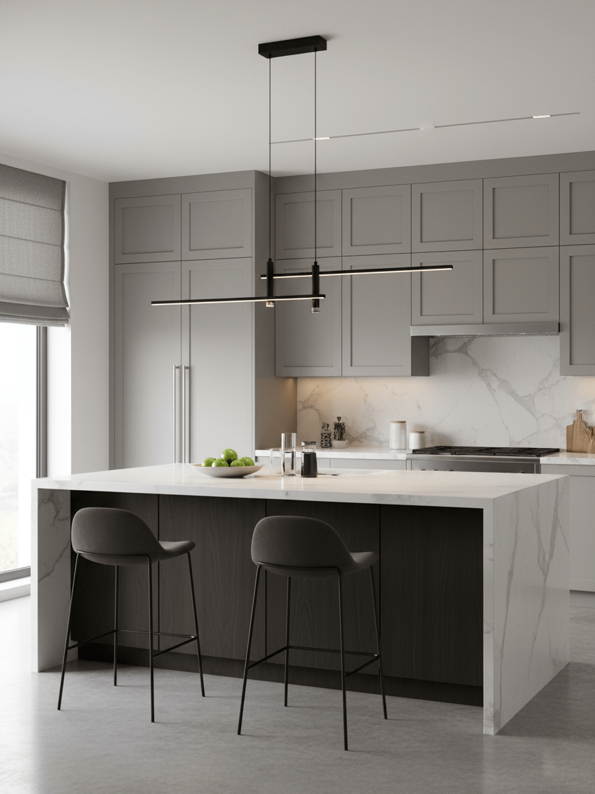 LED Island Pendant — 90/120/150cm, Dimmable, Black/Gold