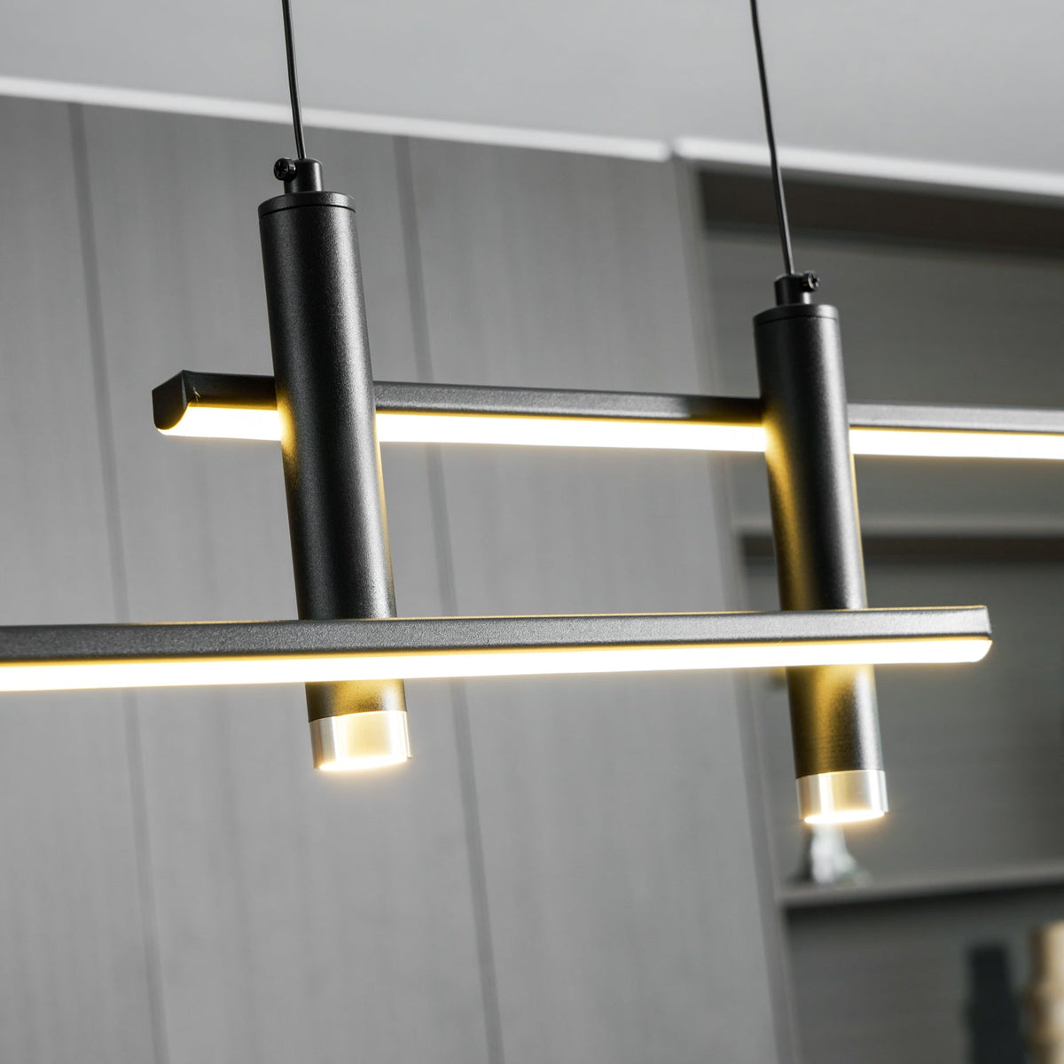 LED Island Pendant — 90/120/150cm, Dimmable, Black/Gold