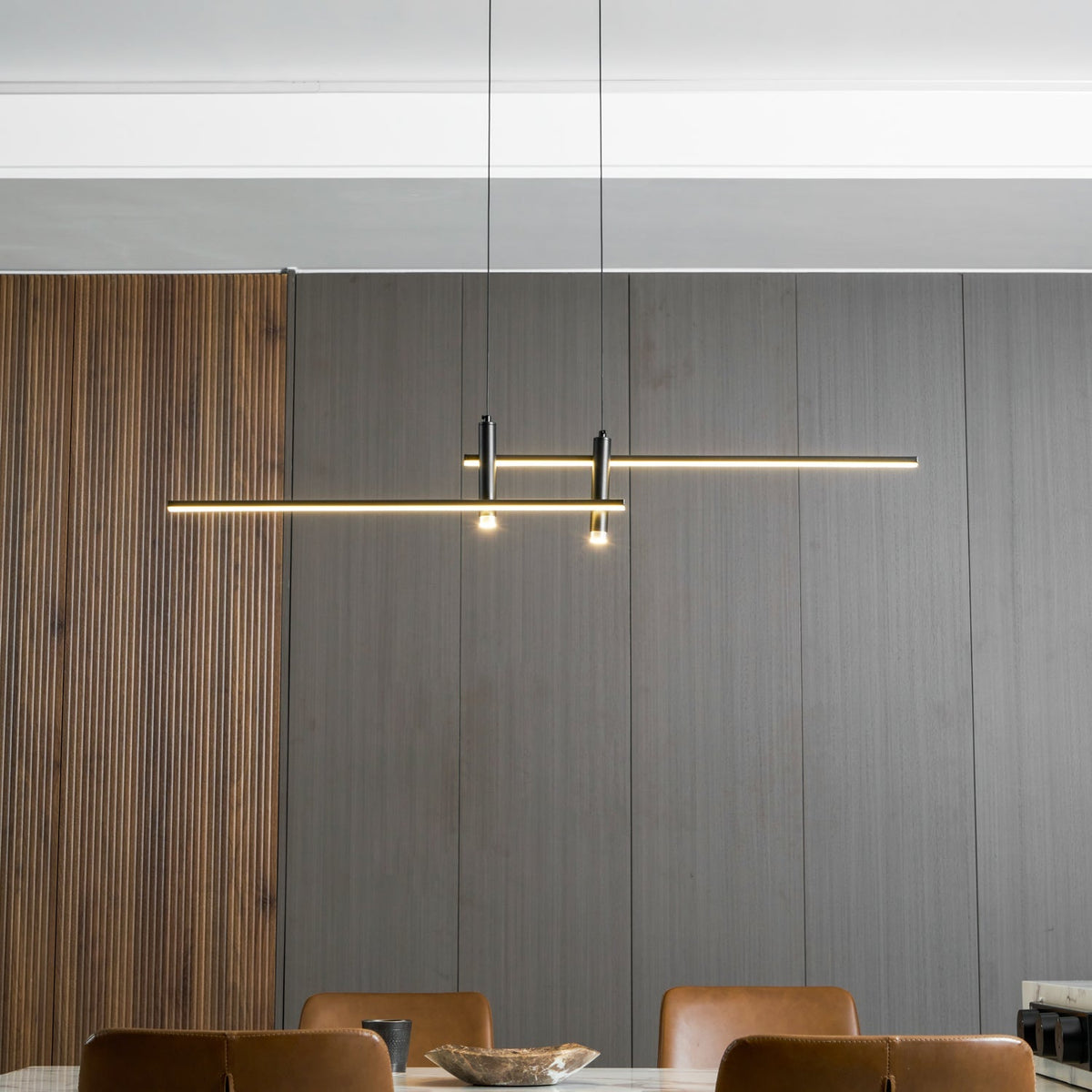 LED Island Pendant — 90/120/150cm, Dimmable, Black/Gold