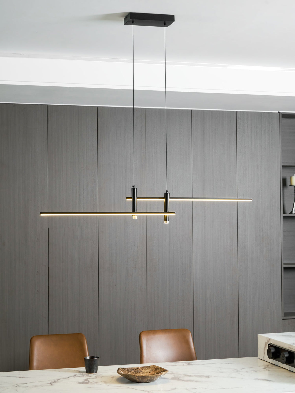 LED Island Pendant — 90/120/150cm, Dimmable, Black/Gold