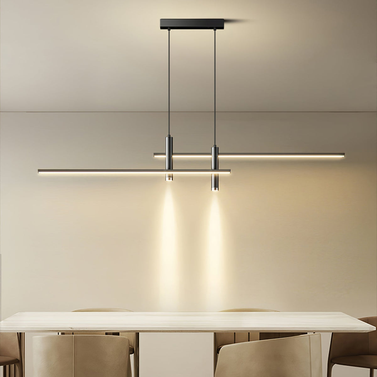 LED Island Pendant — 90/120/150cm, Dimmable, Black/Gold